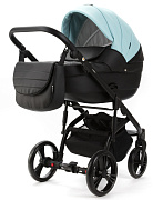 Детская коляска Adamex Lanti Deluxe 3 в 1 LN-SD111 (СВ.БИРЮЗОВАЯ.КОЖА + ЧЕРН.КОЖА)