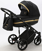 Детская коляска Adamex Rimini 3 в 1 RI01-TIP ЧЕРНЫЙ+ЧЕРН.КОЖА+ЗОЛОТО ОТДЕЛКА
