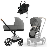 Коляска Cybex Priam IV Chrome Brown complete Aton B2 Volcano Black Base One 3 в 1 Mirage Grey
