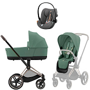 Коляска Cybex Priam IV Rosegold complete и автокресло Cloud G i-Size Lava Grey Plus 3 в 1 Leaf Green