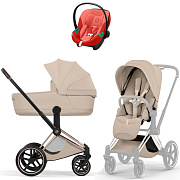 Коляска Cybex Priam V Rosegold Style Aton S2 Hibiscus Red 3 в 1 Cozy Beige