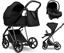 Детская коляска Roan Sol Vintage Luxury 2.0 3 в 1 с автокреслом Tutis Elo Lux EduSky Black VIN 05/CB Caviar Black/Nickel/руч.Black
