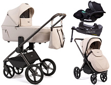 Детская коляска Peppy Monaco Thermo 4 в 1 с автокреслом Verona Black и базой Beige (молочный), рама серо-коричневая