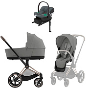 Коляска Cybex Priam IV Rosegold complete Aton B2 Steel Grey Base One 3 в 1 Mirage Grey