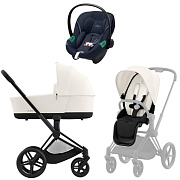 Коляска 3 в 1 Cybex Priam IV Matt Black complete и автокресло Aton S2 i-Size Ocean Blue Off White