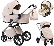 Детская коляска Peppy Monaco Plus 3 в 1 с автокреслом Jet Beige Cream (кремовый), рама бежевая