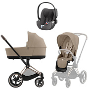 Коляска 3 в 1 Cybex Priam IV Rosegold complete и автокресло Cloud T i-Size Mirage Grey Plus Cozy Beige