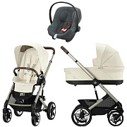 Коляска Cybex Talos S Lux TPE complete Aton B2 Steel Grey 3 в 1 Seashell Beige с дождевиками