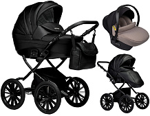 Детская коляска Indigo Special Plus 3 в 1 с автокреслом Avionaut Cosmo Beige Is03 черная кожа