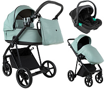 Детская коляска Roan Sol Vintage Leather 2.0 3 в 1 с автокреслом Pituso Santiso Pro Black SL/13/L Misti Mint/Grey/руч. Серый