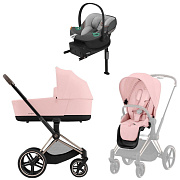 Коляска Cybex Priam IV Rosegold complete Aton S2 Lava Grey Base One 4 в 1 Peach Pink