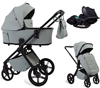 Детская коляска Peppy Monaco Plus 3 в 1 с автокреслом Verona Black Mint (мятный), рама черная