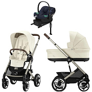 Коляска Cybex Talos S Lux TPE complete Aton S2 Ocean Blue Base One 4 в 1 Seashell Beige с дождевиками
