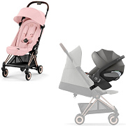 Коляска Cybex Coya Rosegold Frame Cloud T i-Size Mirage Grey Peach Pink с дождевиком и бампером