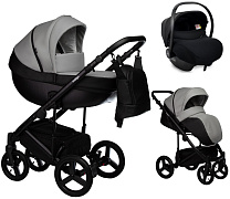 Детская коляска Indigo Tour Eco 3 в 1 с автокреслом Avionaut Cosmo Te02 черная кожа+серая кожа