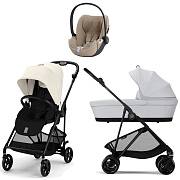 Коляска Cybex Melio Carbon Cloud T i-Size Cozy Beige Plus 3 в 1 Canvas White с дождевиком/Fog Grey