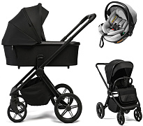 Детская коляска Peppy Monaco Plus 3 в 1 с автокреслом Welldon Crown 2 Grey Black (черный), рама черная