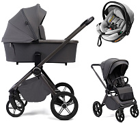 Детская коляска Peppy Monaco Plus 3 в 1 с автокреслом Welldon Crown 2 Grey Antrazit (графитовый), рама серая