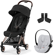 Коляска Cybex Coya Rosegold Frame Cloud G i-Size Fog Grey Sepia Black с дождевиком и бампером