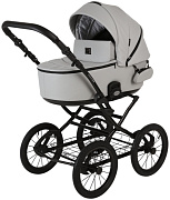 Детская коляска Adamex Porto Retro Deluxe 3 в 1 PO-SA03 BLACK (СВ. СЕРАЯ КОЖА)