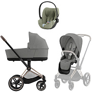 Коляска Cybex Priam IV Rosegold complete Cloud T Sage Green Plus 3 в 1 Mirage Grey