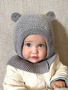 Шапка-шлем вязаная AmaroBaby Pure Love Warm зимняя с утеплителем серая 38