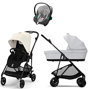 Коляска Cybex Melio Carbon Aton S2 i-Size Lava Grey 3 в 1 Canvas White с дождевиком/Fog Grey