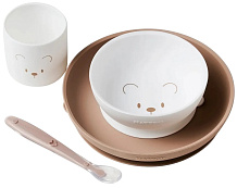 Набор посуды Nattou: 2 тарелки, чашка, ложка white/beige bear 874106