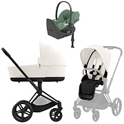 Коляска Cybex Priam IV Matt Black complete Cloud T Leaf Green Plus Base T 3 в 1 Off White