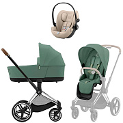 Коляска Cybex Priam IV Chrome Brown complete Cloud G3 Almond Beige 3 в 1 Leaf Green