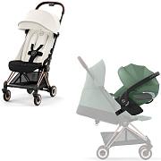 Коляска Cybex Coya Rosegold Frame Cloud T i-Size Leaf Green Plus Off White с дождевиком и бампером