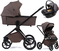 Детская коляска Peppy Monaco Plus 3 в 1 с автокреслом Jovikids Aria Black Brownie (коричневый), рама черная