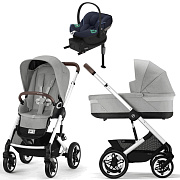 Коляска Cybex Talos S Lux SLV complete Aton S2 Ocean Blue Base One 4 в 1 Stone Grey с дождевиками
