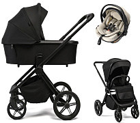 Детская коляска Peppy Monaco Plus 3 в 1 с автокреслом Welldon Crown 2 Beige Black (черный), рама черная
