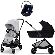 Коляска Cybex Melio Carbon Cloud G i-Size Ocean Blue Plus 3 в 1 Fog Grey/Magic Black с дождевиками