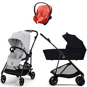 Коляска Cybex Melio Carbon Aton S2 i-Size Hibiscus Red 3 в 1 Fog Grey/Magic Black с дождевиками