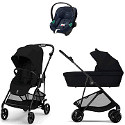 Коляска Cybex Melio Carbon Aton S2 i-Size Ocean Blue 3 в 1 Magic Black с дождевиками