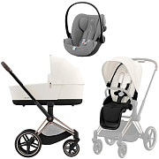 Коляска Cybex Priam IV Rosegold complete и автокресло Cloud G i-Size Stone Grey Plus 3 в 1 Off White