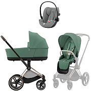 Коляска Cybex Priam IV Rosegold complete Cloud G3 Stone Grey Plus 3 в 1 Leaf Green