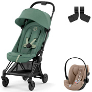 Коляска Cybex Coya Matt Black Frame Cloud G i-Size Almond Beige Plus Leaf Green с дождевиком и бампером