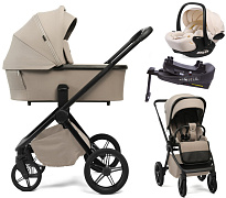 Детская коляска Peppy Monaco Plus 4 в 1 с автокреслом Verona Beige и базой Sandstone (песочный), рама черная