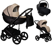 Детская коляска Indigo Tour Eco 3 в 1 с автокреслом Avionaut Cosmo Te01 черная кожа+бежевая кожа