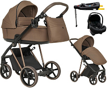 Детская коляска Roan Sol Vintage Luxury 2.0 4 в 1 с автокреслом Tutis Elo Lux EduSky Black и базой VIN 03/MM Mocha Mousse/Cappuccino/руч.Cappuccino