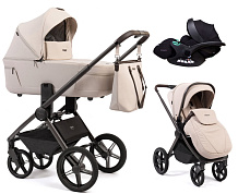 Детская коляска Peppy Monaco Thermo 3 в 1 с автокреслом Verona Black Beige (молочный), рама серо-коричневая