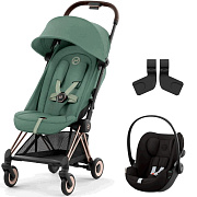 Коляска Cybex Coya Rosegold Frame Cloud G i-Size Magic Black 2 в 1 Leaf Green с дождевиком и бампером