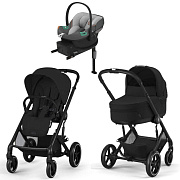 Коляска Cybex Balios S Lux BLK complete Aton S2 Lava Grey Base One 4 в 1 Moon Black с дождевиками
