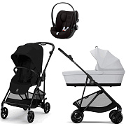 Коляска Cybex Melio Carbon Cloud G i-Size Magic Black 3 в 1 Magic Black с дождевиком/Fog Grey