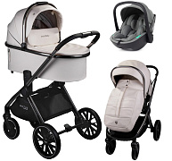 Детская коляска AmaroBaby Motus Premium Ecco 3 в 1 с автокреслом Rant Miro Olive молочный