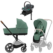 Коляска Cybex Priam IV Chrome Brown complete Aton B2 Steel Grey Base One 3 в 1 Leaf Green
