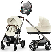 Коляска Cybex Balios S Lux TPE complete Aton S2 Lava Grey 3 в 1 Seashell Beige с дождевиками